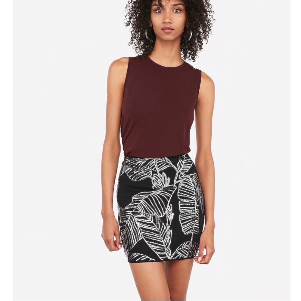 🌸Express High-Waisted Sequin Palm Mini Skirt
